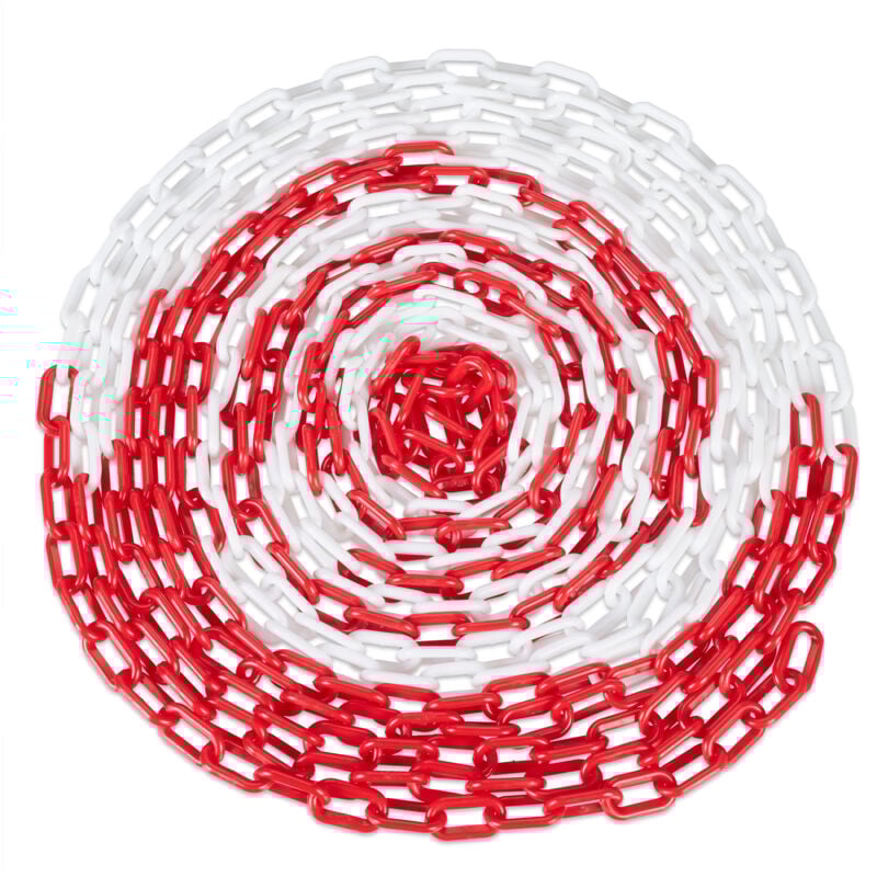 Chaîne de signalisation en plastique, pour délimiter parkings, chantiers, etc, 10 mètres, rouge/blanc - Relaxdays