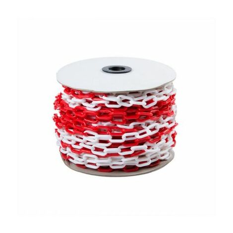 Chaîne de délimitation en plastique rouge blanc 6 mm d'épaisseur Rolle 25 mètres Brixo
