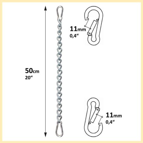 Chaîne de fixation réglable pour fauteuil hamac avec deux mousquetons - Supporte jusqu'à 230 kg