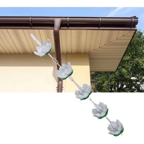 Chaîne de Gouttière Rainwater DecoModèle Fleurs Aluminium Blanc 110cm avec Hooks pour Collecteur Eave Trench Drain