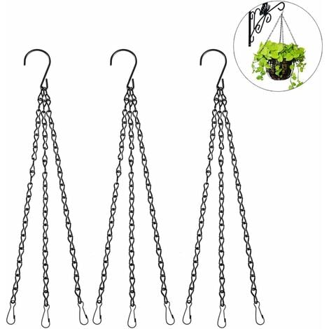 Chaîne de panier suspendu à fleurs, 3 ensembles de cintres pour plantes Chaînes en métal avec clips pour pots de fleurs, jardinières, cages à oiseaux, lanternes