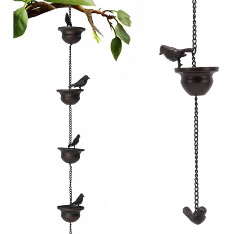 Chaîne de Pluie Décorative [Chaîne de Pluie avec Oiseaux sur Cup] Chaîne de Captage d'Eau Vintage pour Jardin