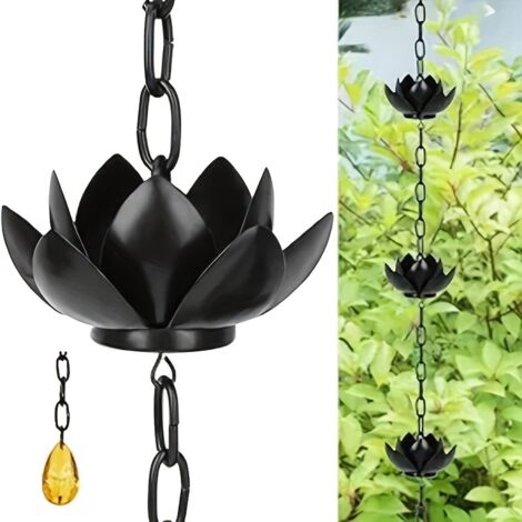 Chaîne de Pluie Feuille de Chêne avec Adaptateur - 8,5 pi Chaîne de Capture de Pluie Lotus Ajustable - pour les tuyaux d'évacuation extérieurs des gouttières de façade - pour l'évacuation de l'eau et 