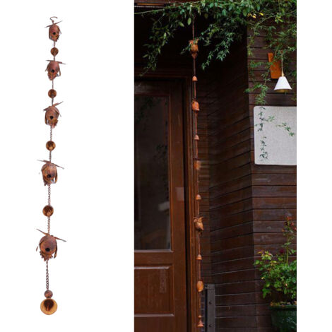 Chaîne de pluie hibou en métal bronze réglable avec clochette pour décoration de jardin et avant-toit