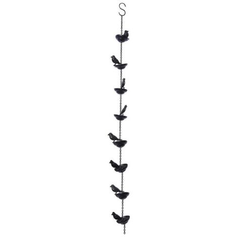 Chaîne de pluie Mobile Oiseaux sur Tasses, Chaînes de pluie pour gouttières, 9 x 7 x 80 cm