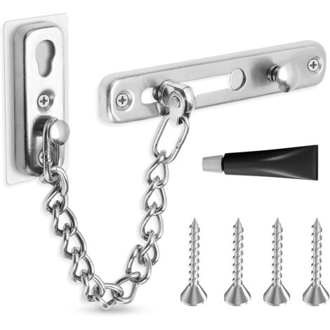 Chaîne de porte, chaîne de porte antivol en acier inoxydable avec 4 vis, verrou de sécurité pour chambre, porte intérieure, maison, hôtel (argent)-AquaForge