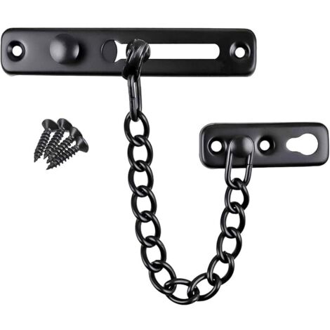 Chaîne de Porte de Sécurité acier inoxydable, Limiteur de Porte Étroit Serrure Verrou Portes Anti-Vol à Ressort, Chaîne de Sécurité de Protection, Verrou Coulissant pour Fenêtres Hôtels Noir