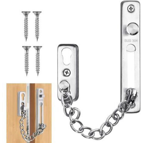 Chaîne de porte en acier inoxydable 304,entrebailleur de porte,securite porte d'entrée, chaine de porte d entree, chaine de sécurité, crochet pour entrebailleur une porte (argenté)