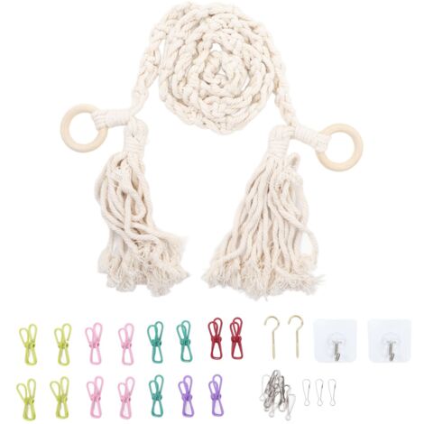 Chaîne de rangement mural pour peluches avec pinces et crochets, gain de place, décoration chambre d'enfants, couleur beige