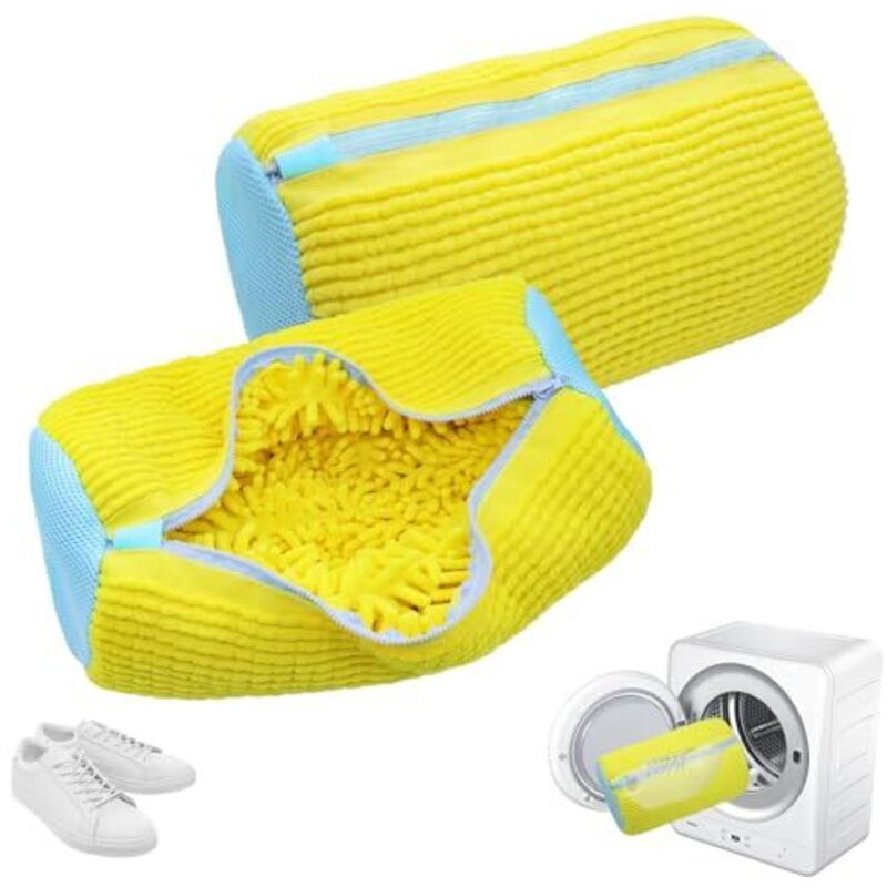Lot de 2 Sac Lavage Chaussures Machine à Laver, Réutilisable Portable 360° Sac de Lavage pour Chaussures avec Fermeture Éclair, Sacs à Linge pour