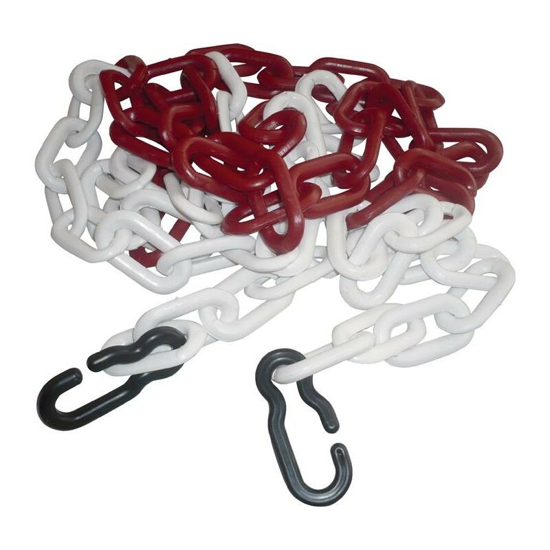 Chaîne de signalisation polypropylène carbonate rouge/blanc 9 mm longueur 3 m avec 2 crochets universels