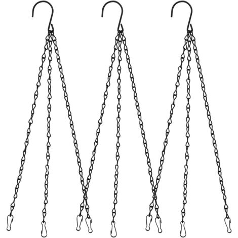 Chaîne de suspension (noire) en 3 parties, avec crochet, chaînes de rechange pour paniers à plantes, supports de jardin métalliques pour pots, mangeoires, lanternes