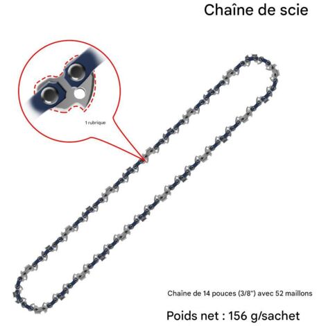 Chaîne de Tronçonneuse 14 Pouces 3/8", 52 Maillons, Haute Résistance, pour Usage Intensif- 3 pièces