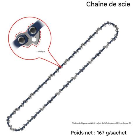 Chaîne de Tronçonneuse 16 Pouces 3/8", 59 Maillons, 29 Dents, pour Élagage Fin et Jardinage- 3 pièces
