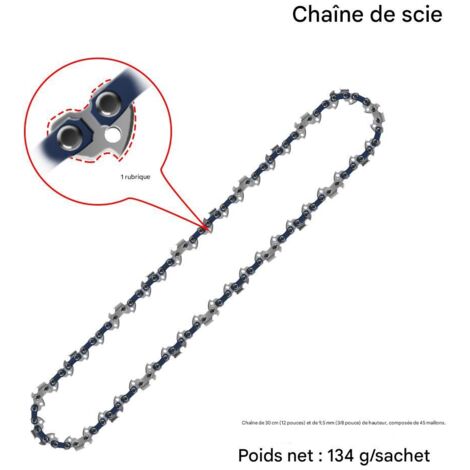 Chaîne de Tronçonneuse 3/8" (12 Pouces), 45 Maillons, pour Élagage et Bûcheronnage- 3 pièces