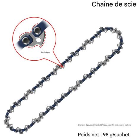 Chaîne de Tronçonneuse 3/8" (8Pouces), Haute Résistance, pour Bois Dur et Usage Intensif-33 Maillons, 16 Dents,- 4 pièces