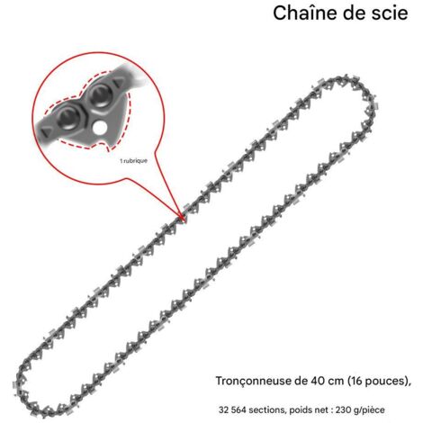 Chaîne de Tronçonneuse à Essence 16 Pouces .325, 64 Maillons, 32 Dents, Coupe Rectangulaire