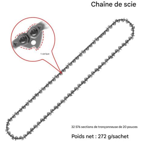 Chaîne de Tronçonneuse à Essence 20 Pouces .325, 76 Maillons, 38 Dents, pour Bois Dur