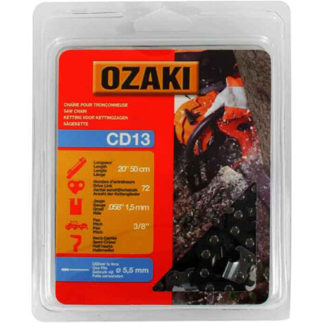 Chaîne de tronçonneuse OZAKI sous coque semi carrée: 3/8'' 058 (1,5mm) 72 entraîneurs ( E72 )