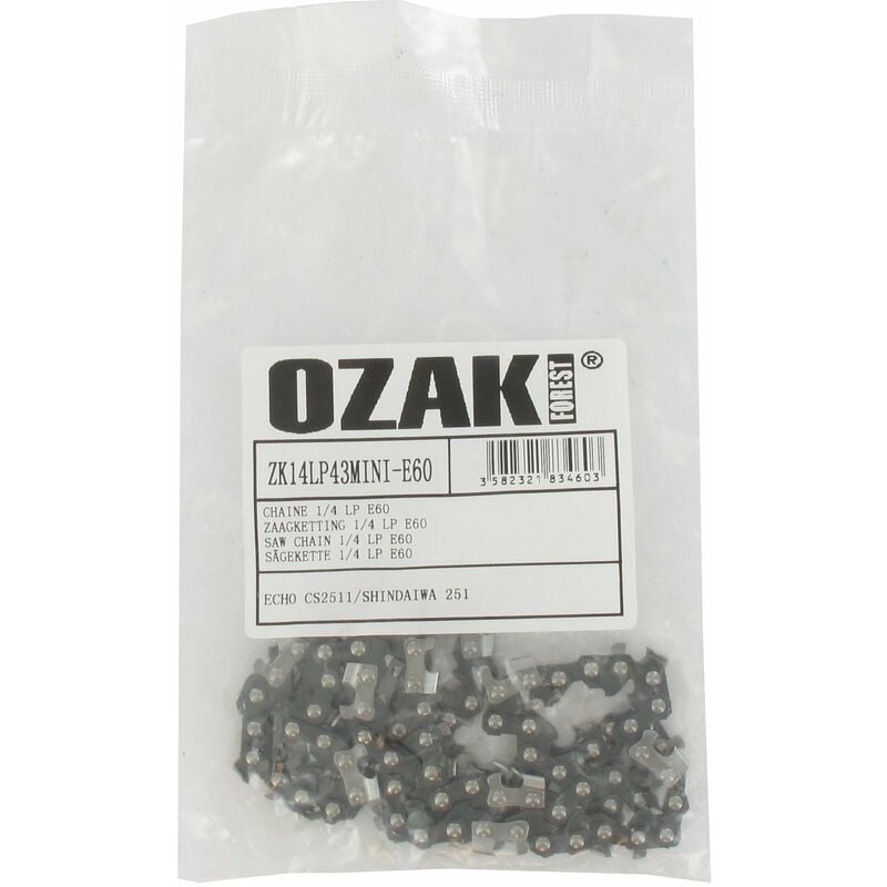 Chaîne de tronçonneuse semi carrée 1/4' 043 (1,1mm) mini 60 entraîneurs OZAKI ZK14LP43MINI-E60