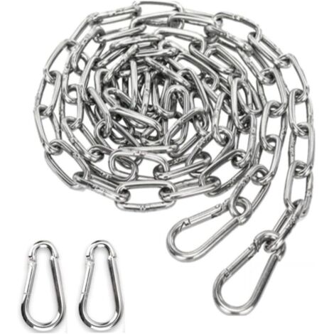 Chaîne en acier inoxydable 3 mm 1,5 m Chaîne en acier + 2 x Boucle de prusik pour chaîne d'ancrage de hamac – Charge de 90 kg