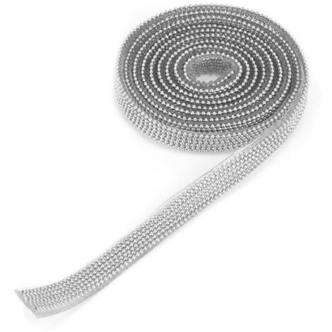 Chaîne en cuivre, cristal et strass, bordure de 2 m / 6,6 pi, pour la décoration de sacs à chaussures en tissu (argenté)