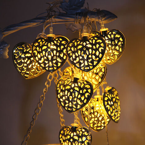 Chaîne flash LED coeur de fer pendentif chaîne creuse or