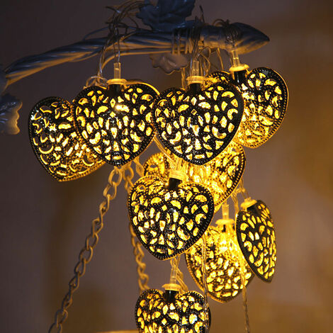 Chaîne flash LED coeur de fer pendentif chaîne creuse or
