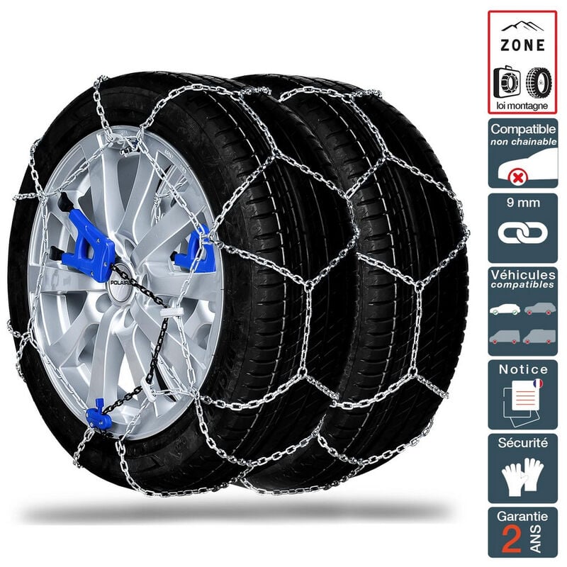 Chaine neige 9mm pneu 205-60R16 montage rapide sécurité garantie