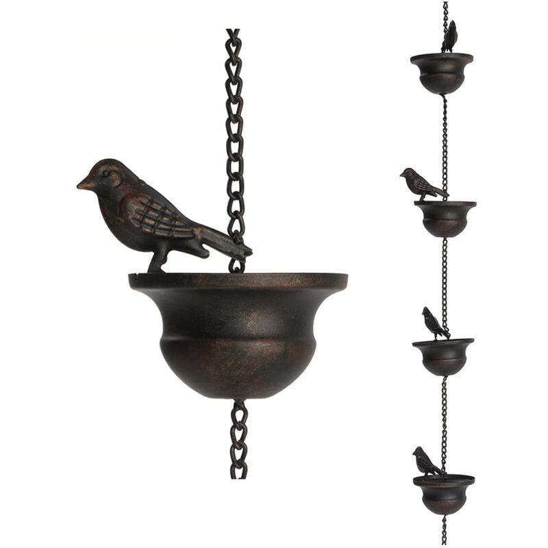 ChaîNes de Pluie pour GouttièRes Oiseaux Mobiles sur Tasses Carillons de Pluie Carillons de Pluie de 7,8 Pieds avec Cintre et Oiseaux AttachéS