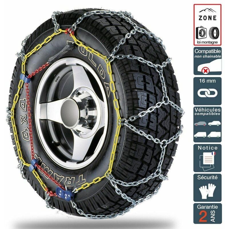 Chaines neige 4x4 suv Utilitaires 16mm pneu 215/65R15 homologuées loi Montagne - Argent