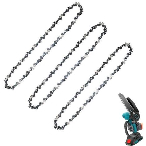 Chainsaw guide bar and chain, Set of 3 mini 12-inch replacement chainsaw chains for cordless handheld chainsaws, small low-kickback chainsaw blade for size