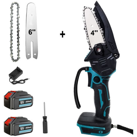 MAWIRON Chainsaw guide bars and chains,Mini Cordless Chainsaw 6'' with 4'' guide plate + chain 2 In 1, for Tree Branches, Wood Cutting,2x Battery 5.5Ah+Charger,Compatible with Makita Battery