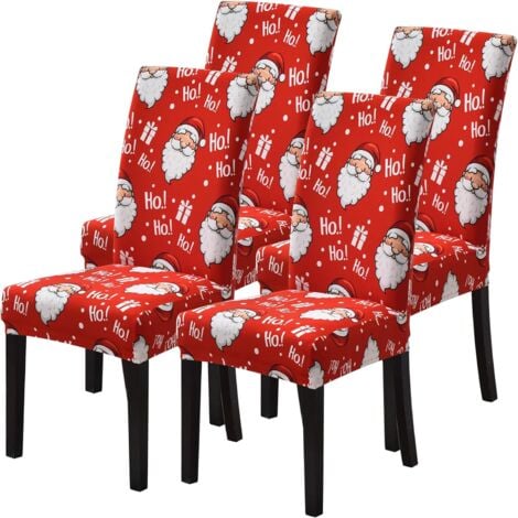 Chair Cover with Elastic Christmas Backrest for Christmas, Christmas Dining Chair Cover, Universal Washable Stain-Proof for Party Home (Santa Claus Avatar, 4 Pieces)