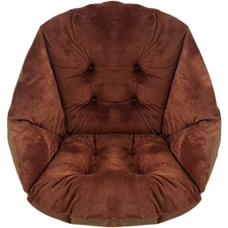 Chair Cushion with Backrest Seat Shell Armchair Soft Velvet Waterproof Elastic for Garden Straw Rattan Chair Brown 40 * 40 * 48cm