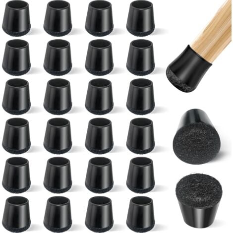 Chair Leg Caps, 24 Pack, Silicone Chair Leg Protectors with Felt Pads, Prevent Floor Scratches, Reduce Noise, Round, Extra Small, Black