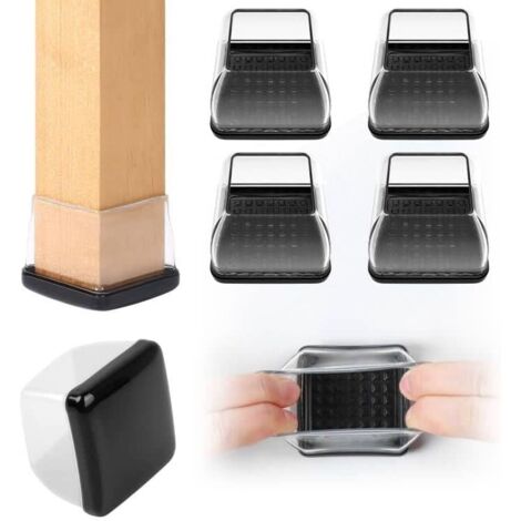 Chair leg covers, 16 pcs square transparent silicone floor protectors for chair legs, 36-56mm chair glides for carpet, Teflon sliders and thermoplastic elastomer combination