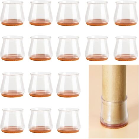 CHOYCLIT Chair Leg Floor Protectors, 16 Pack Silicone Floor Protectors for Furniture Legs Round Felt Rubber Feet Caps Leg Cups for Chair Sofa Table (Clear, Small:23mm)