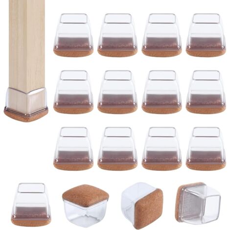 Chair Leg Protectors, 20-28mm Silicone Chair Pads with Thickened Felt, 16 Pieces Transparent Chair Pads, Floor Protectors, Reduce Scratches