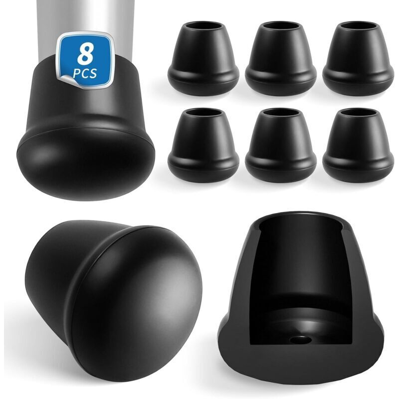 Chair Leg Protectors, 8 Pieces Black Silicone Furniture Leg Covers, Small Chair Pads, Floor Protectors, Reduce Scratches, Thickened Bottom, Diameter