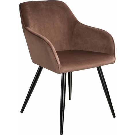 Chair Marilyn - with armrests, padded, velvet look, black steel legs - office chair, desk chair, dining chair - brown/black