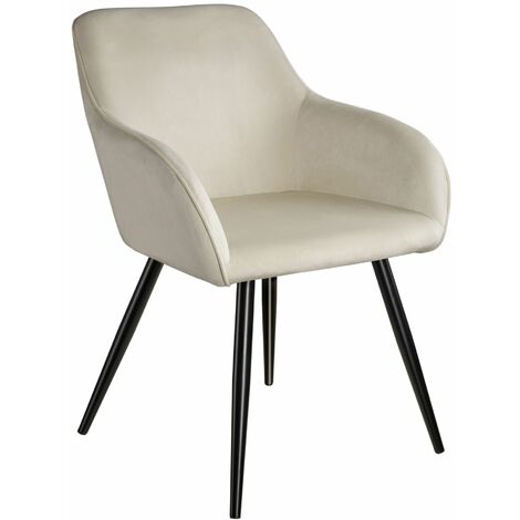 Chair Marilyn - with armrests, padded, velvet look, black steel legs - office chair, desk chair, dining chair - cream/black