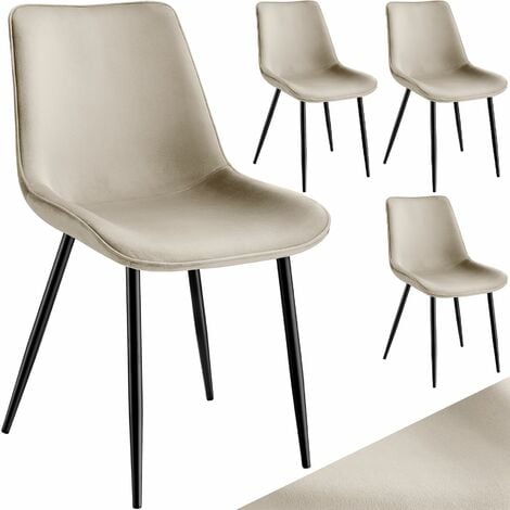 Chair Monroe Set of 4 - padded, velvet look, ergonomic seat, black steel legs - Set of 4 chairs, dining room chair, living room chair - cream