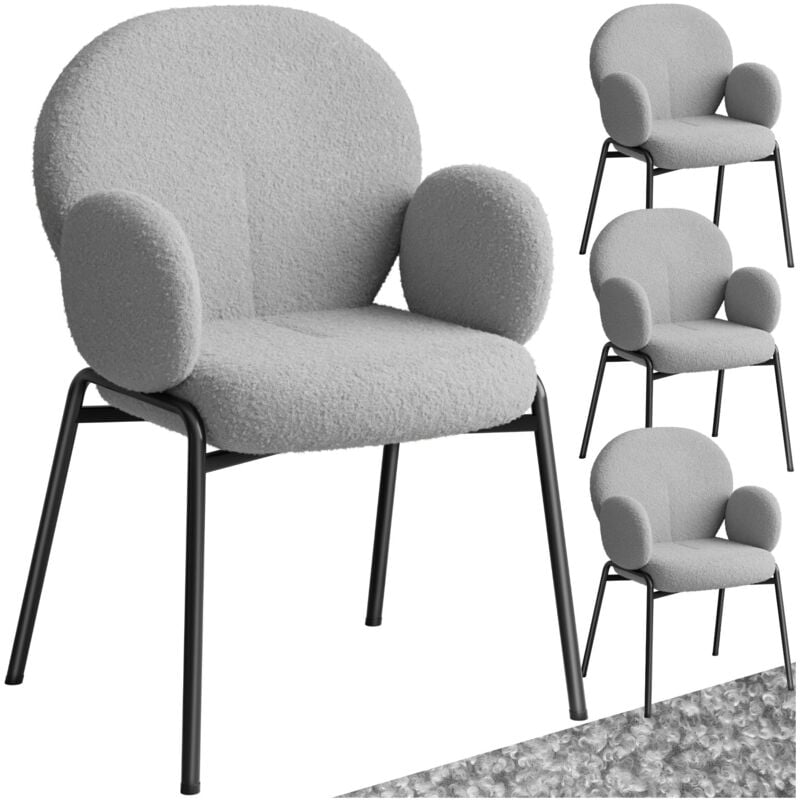 Dining Chair Scandi - padded with Bouclé cover, high backrest - Armchair, Wingback chair, Upholstered chair - light grey Set of 4