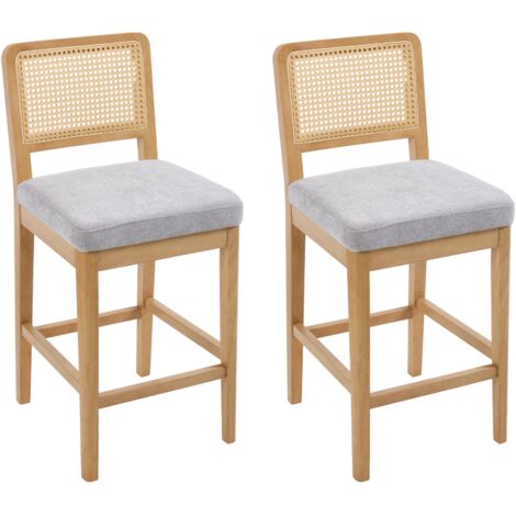 Chairus Bar Stools 2Pcs in Chenille Upholstered Counter Chairs with Wood Legs Rusitc High Stools for Home Bar Kitchen, Gray