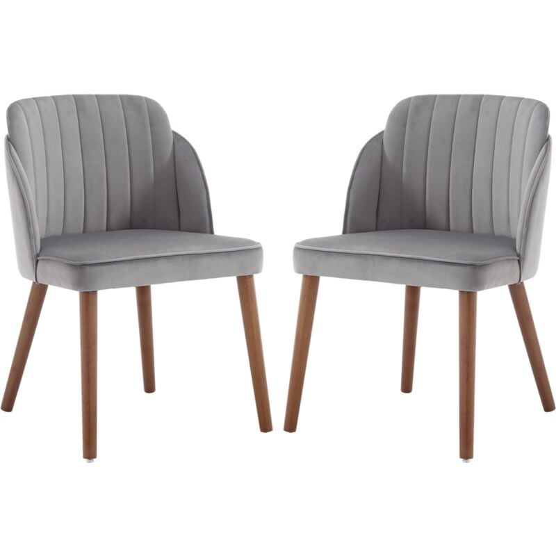 Chairus Chaises de Salle à Manger Rétro avec Pied Bois Chaise de Cuisine Lot de 2 Chaise de Salon Velours sans Accoudoirs, Gris