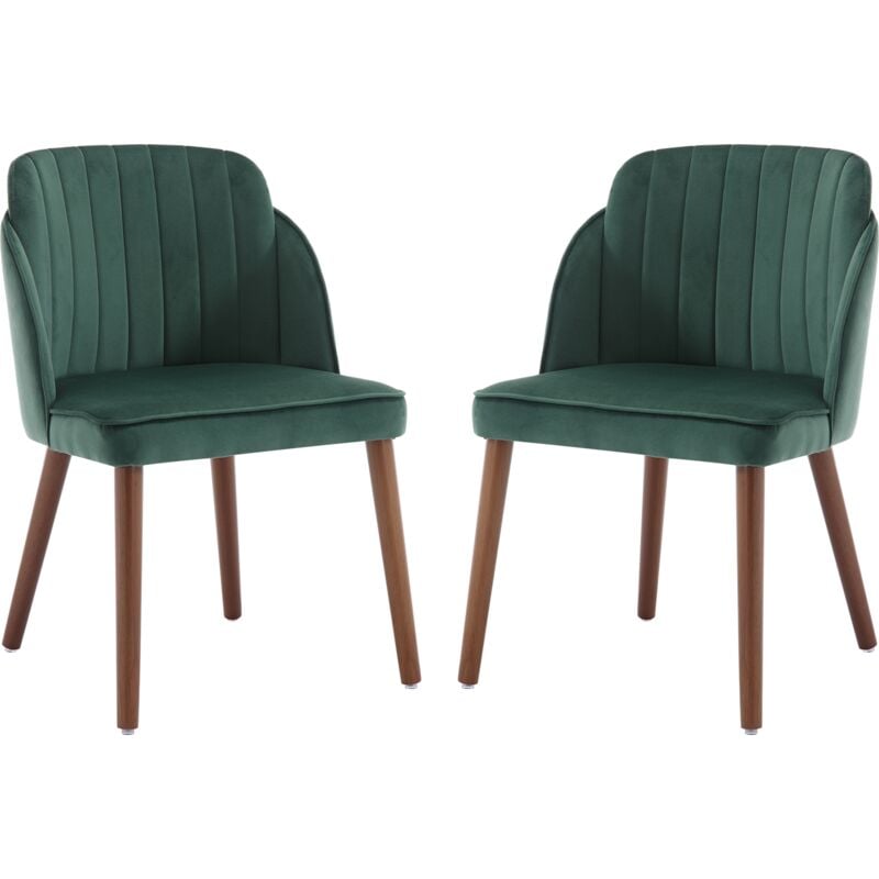 Chairus Chaises de Salle à Manger Rétro avec Pied Bois Chaise de Cuisine Lot de 2 Chaise de Salon Velours sans Accoudoirs, Vert