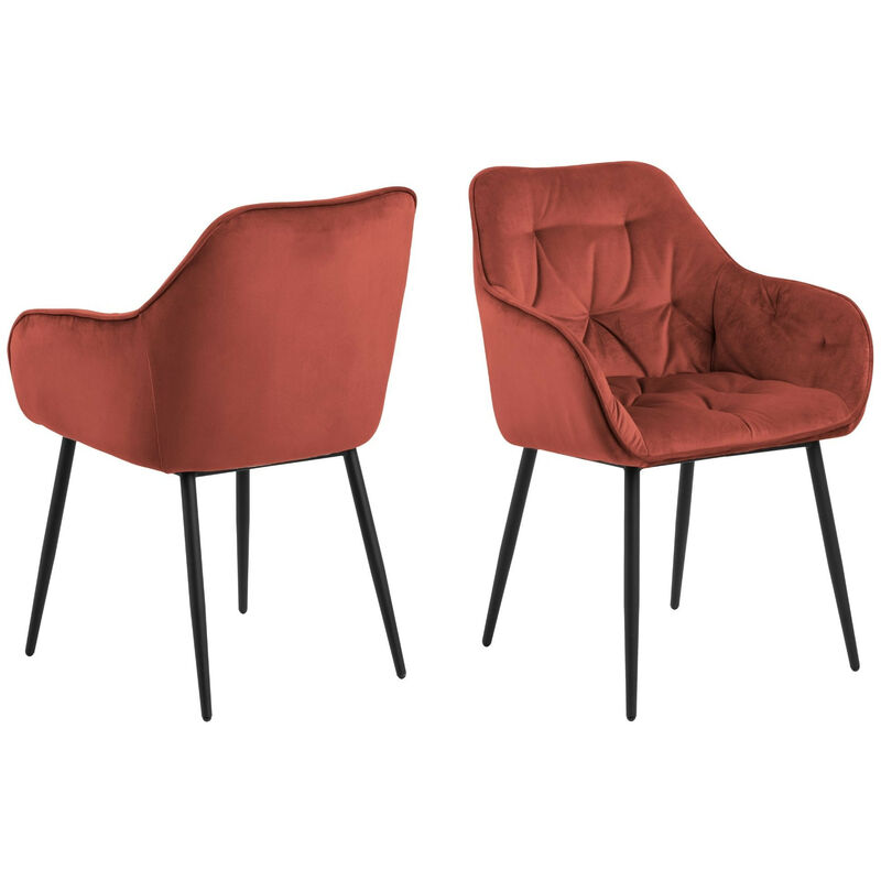 Fauteuil de salle à manger en velours et métal (lot de 2) - Rouge