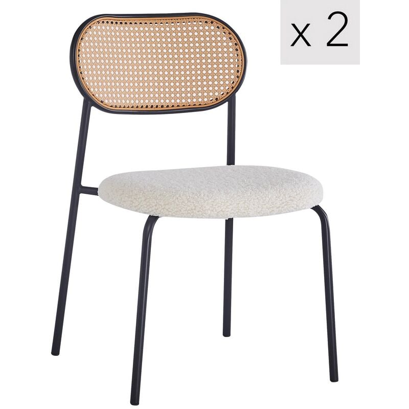 Nordlys - Lot de 2 Chaises de Salle a Manger Industrielles Metal Cannage Rotin