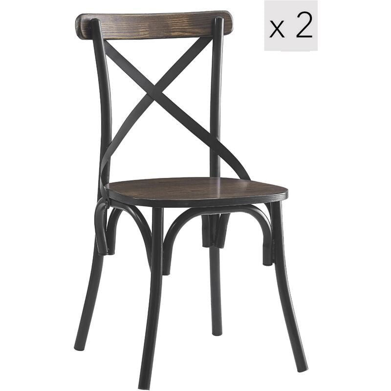 Nordlys - Lot de 2 Chaises de Salle a Manger Industrielles Metal Bois